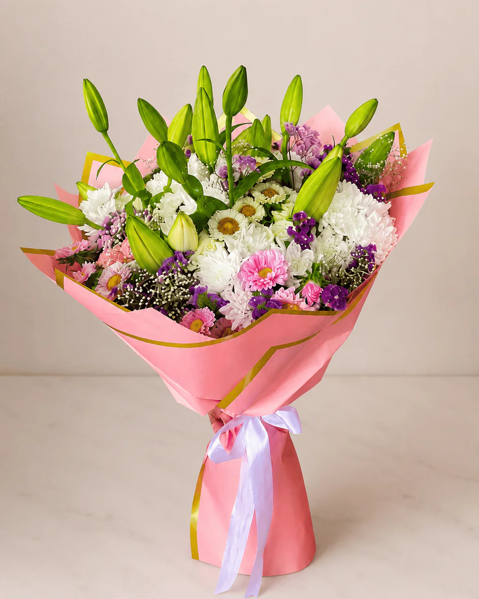 Lilora pink lily and seasonal flower bouquet in Casablanca