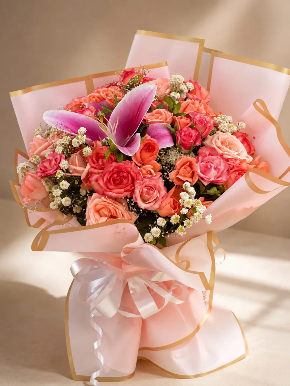 Florea pastel rose and lily bouquet in Marrakesh