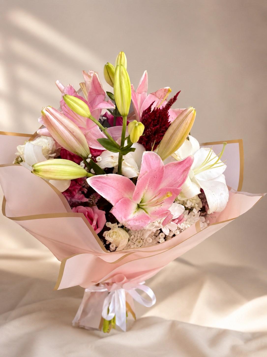 Jardin Pastel lily and hydrangea bouquet in Marrakesh