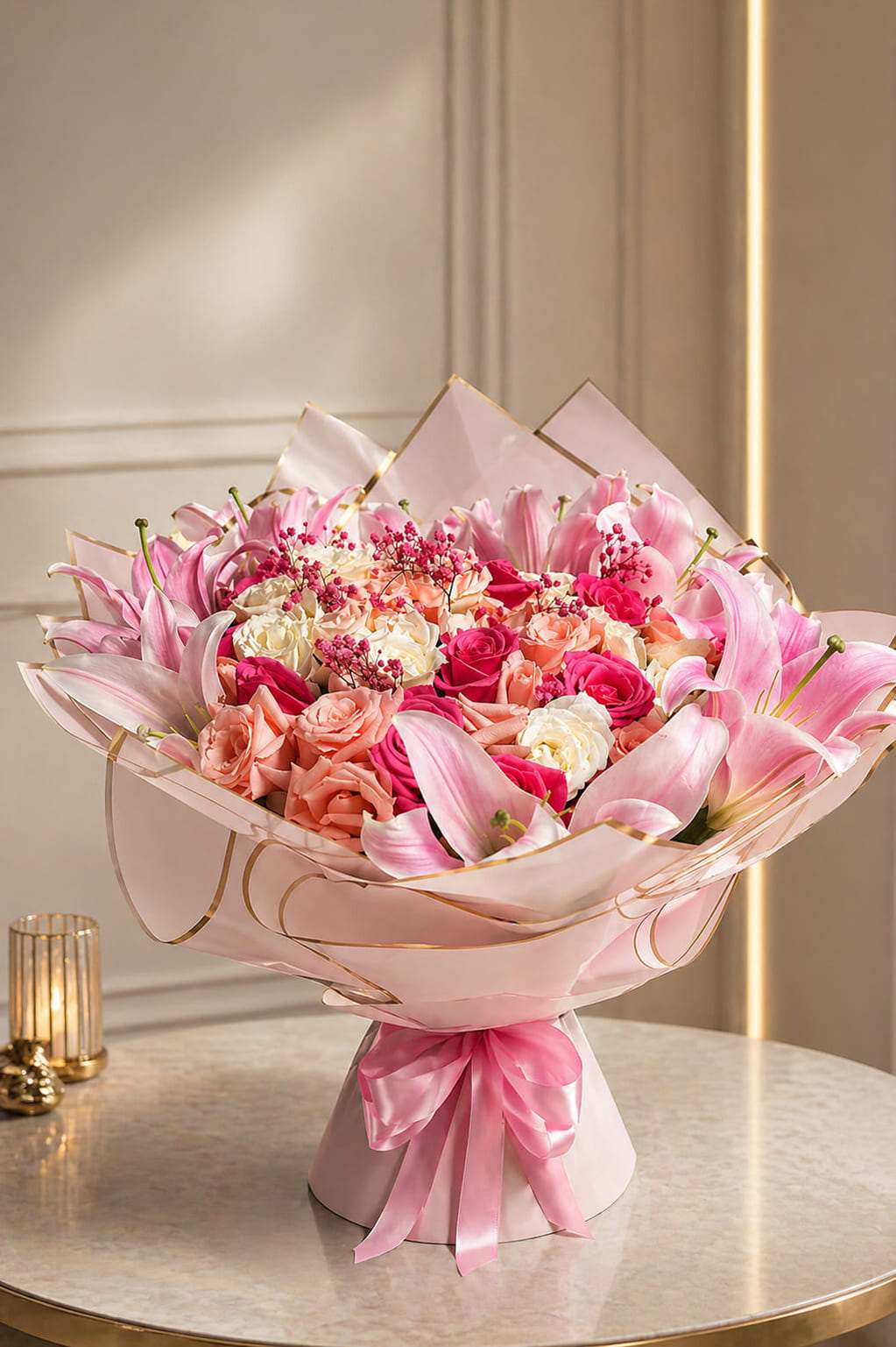 Sweet Devotion pink rose and lily bouquet in Marrakesh